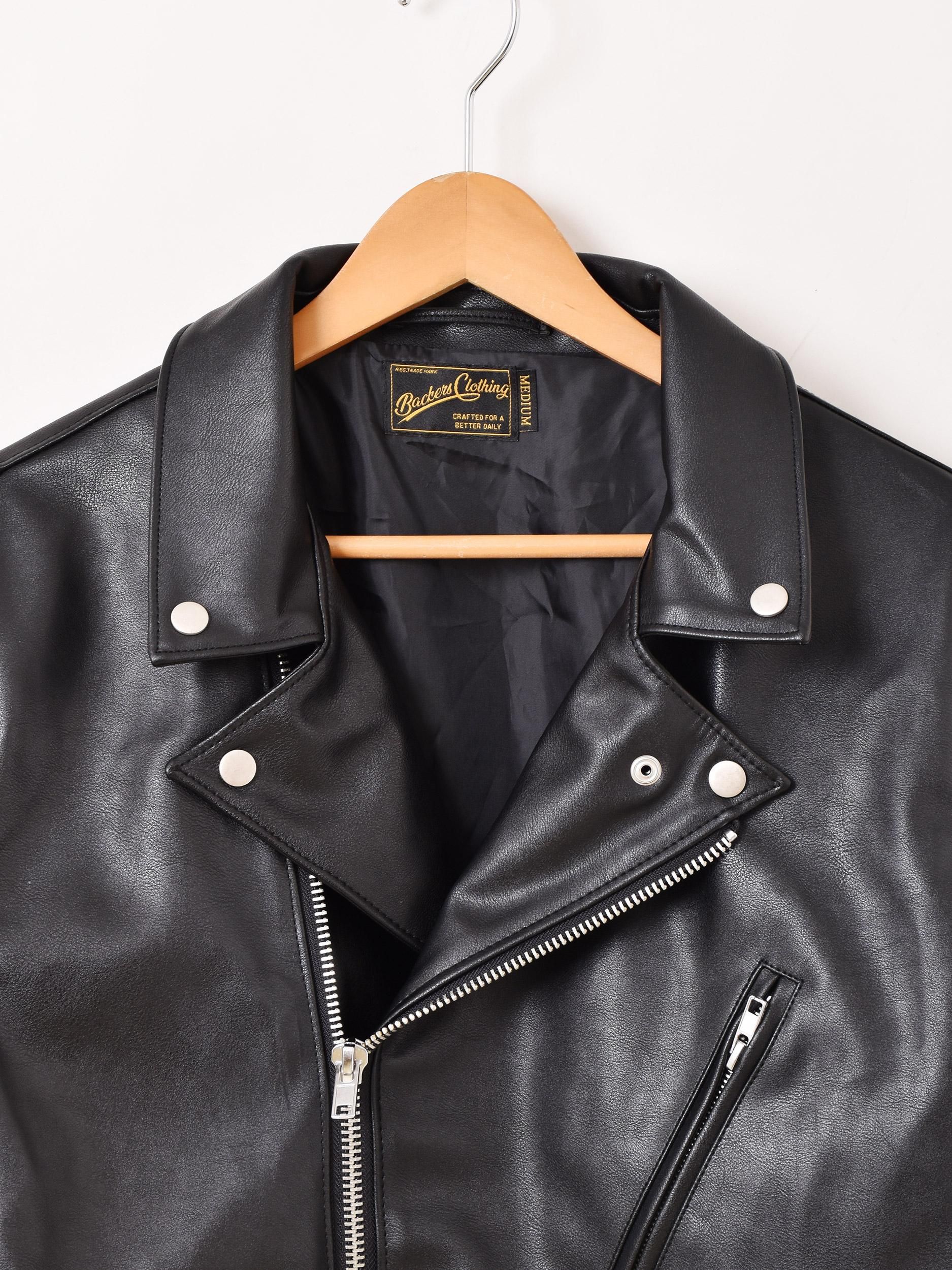 Backers」フェイクレザー ライダースジャケット ブラック - 古着屋