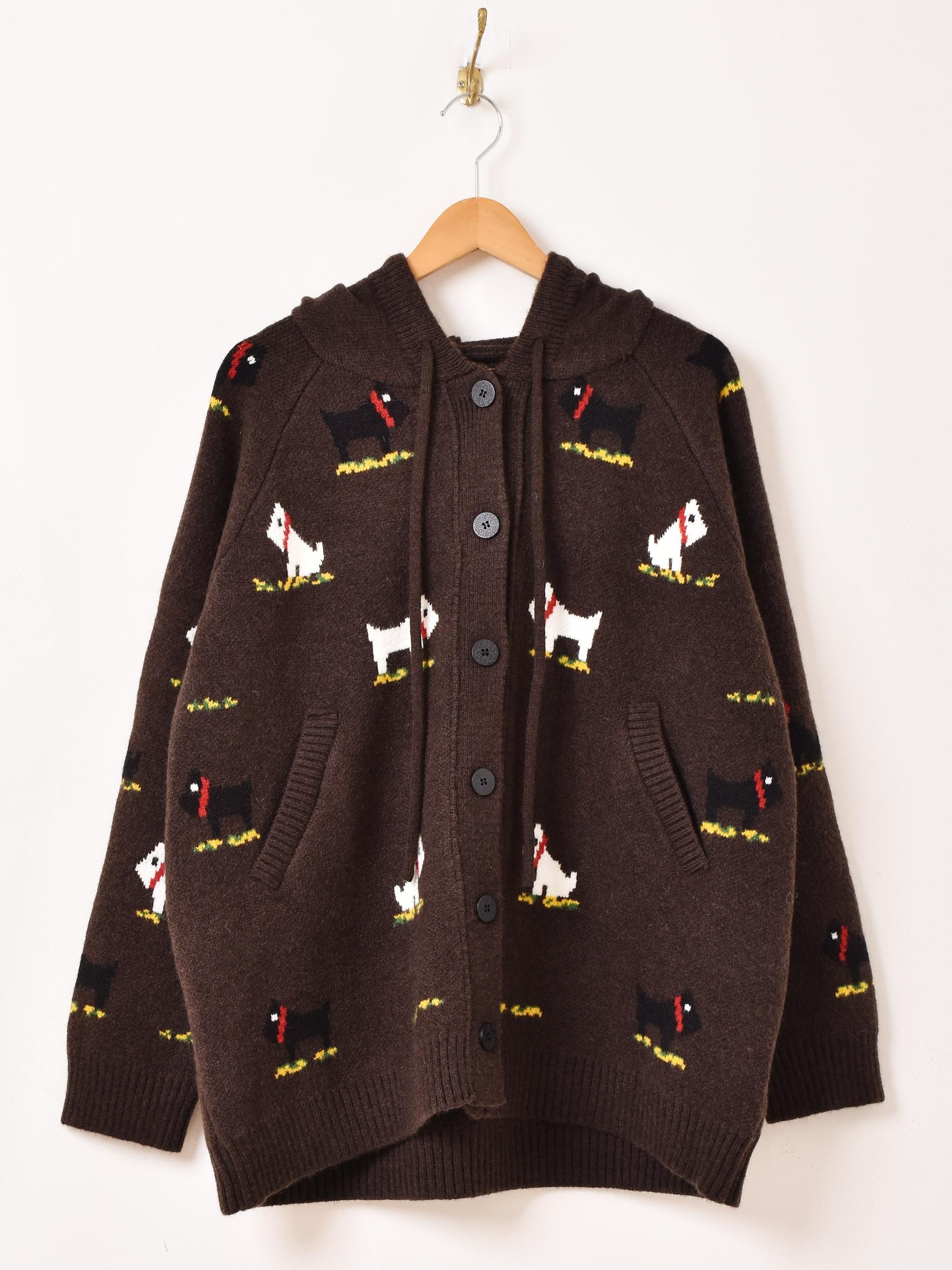 2色展開】「Meridian」犬柄 フード カーディガン ブラウン - 古着屋