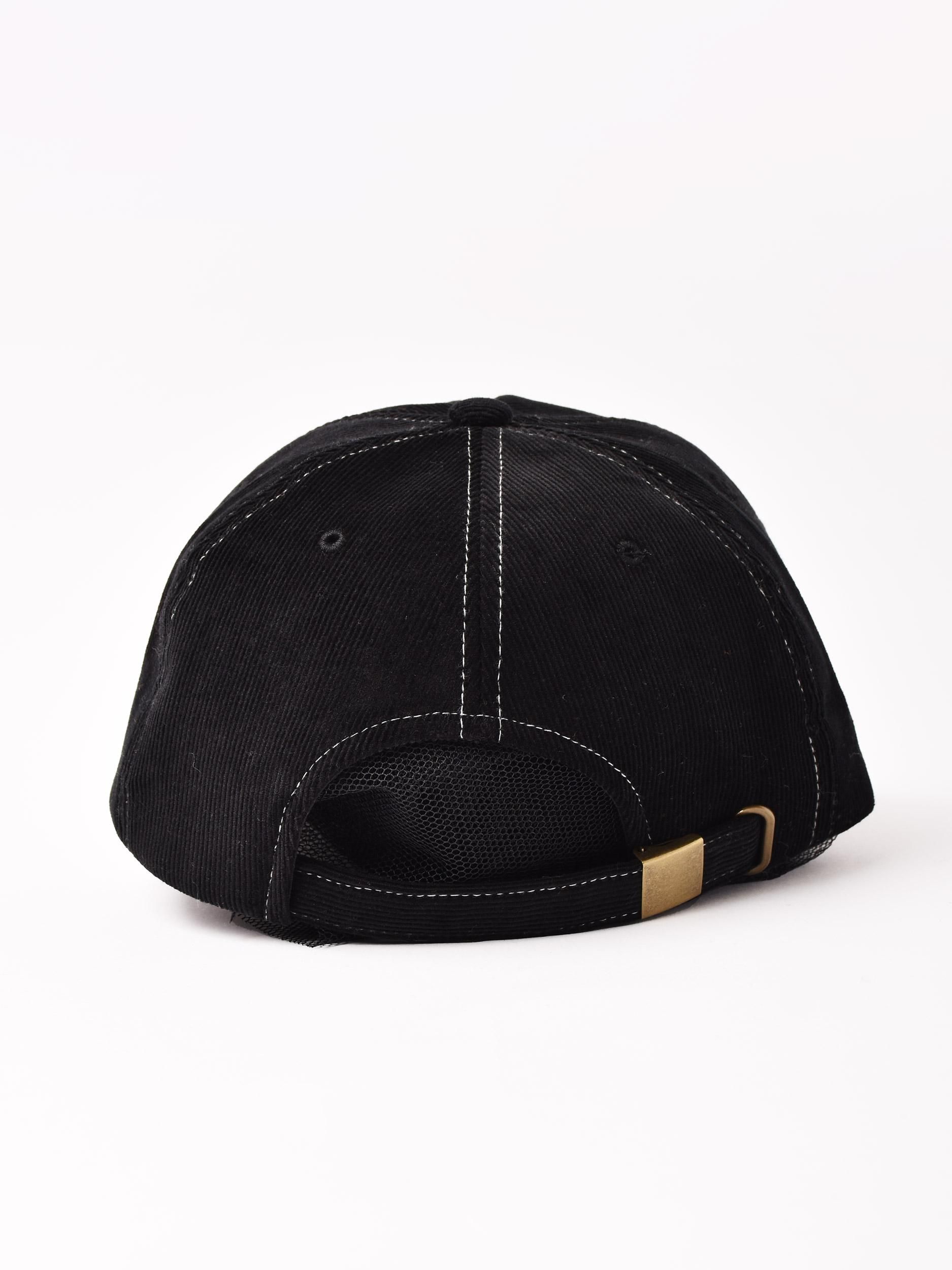 刺繍入り コーデュロイ キャップ「PUT THE PEDAL」 ブラック - 古着屋