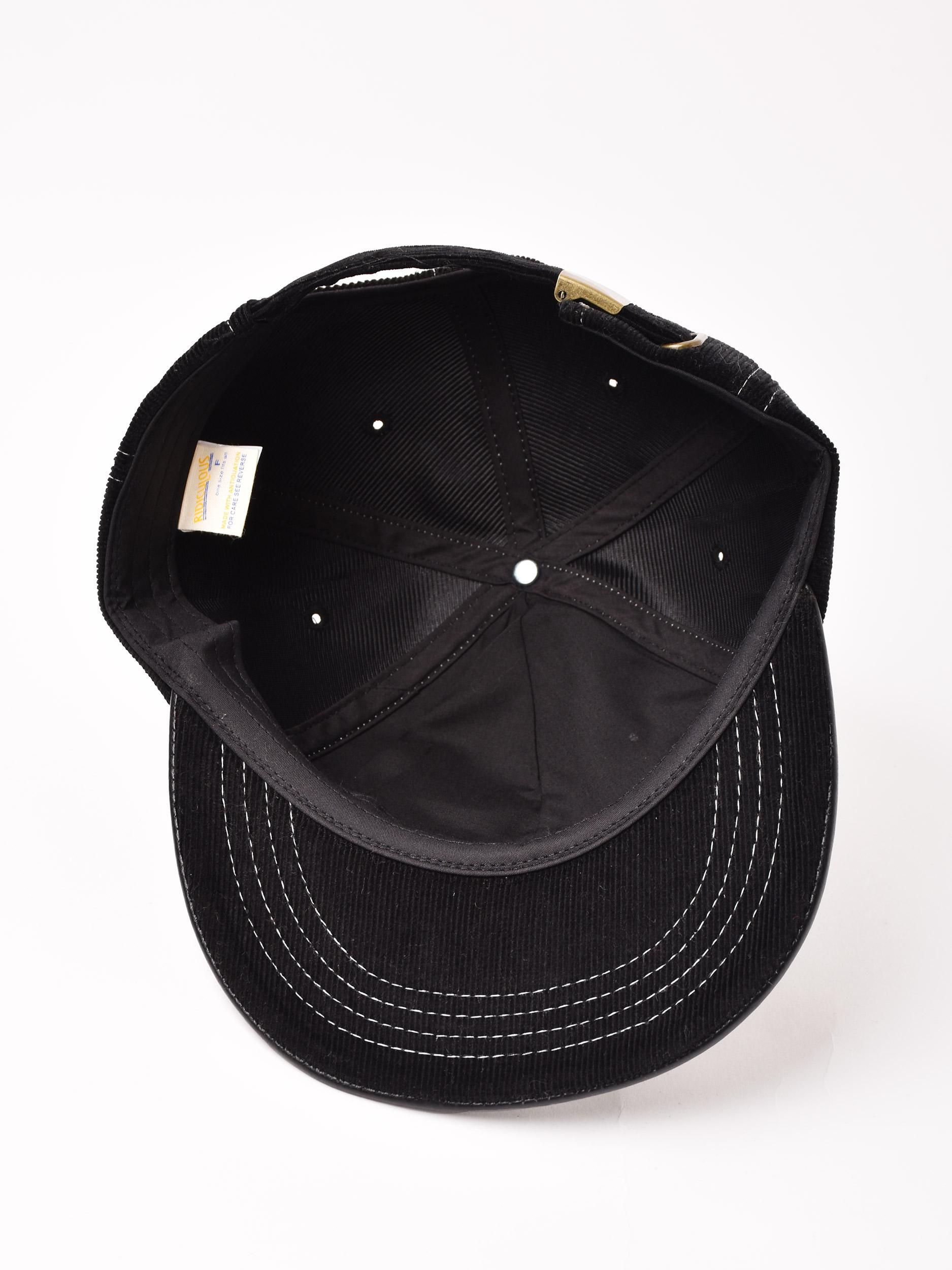 刺繍入り コーデュロイ キャップ「PUT THE PEDAL」 ブラック - 古着屋