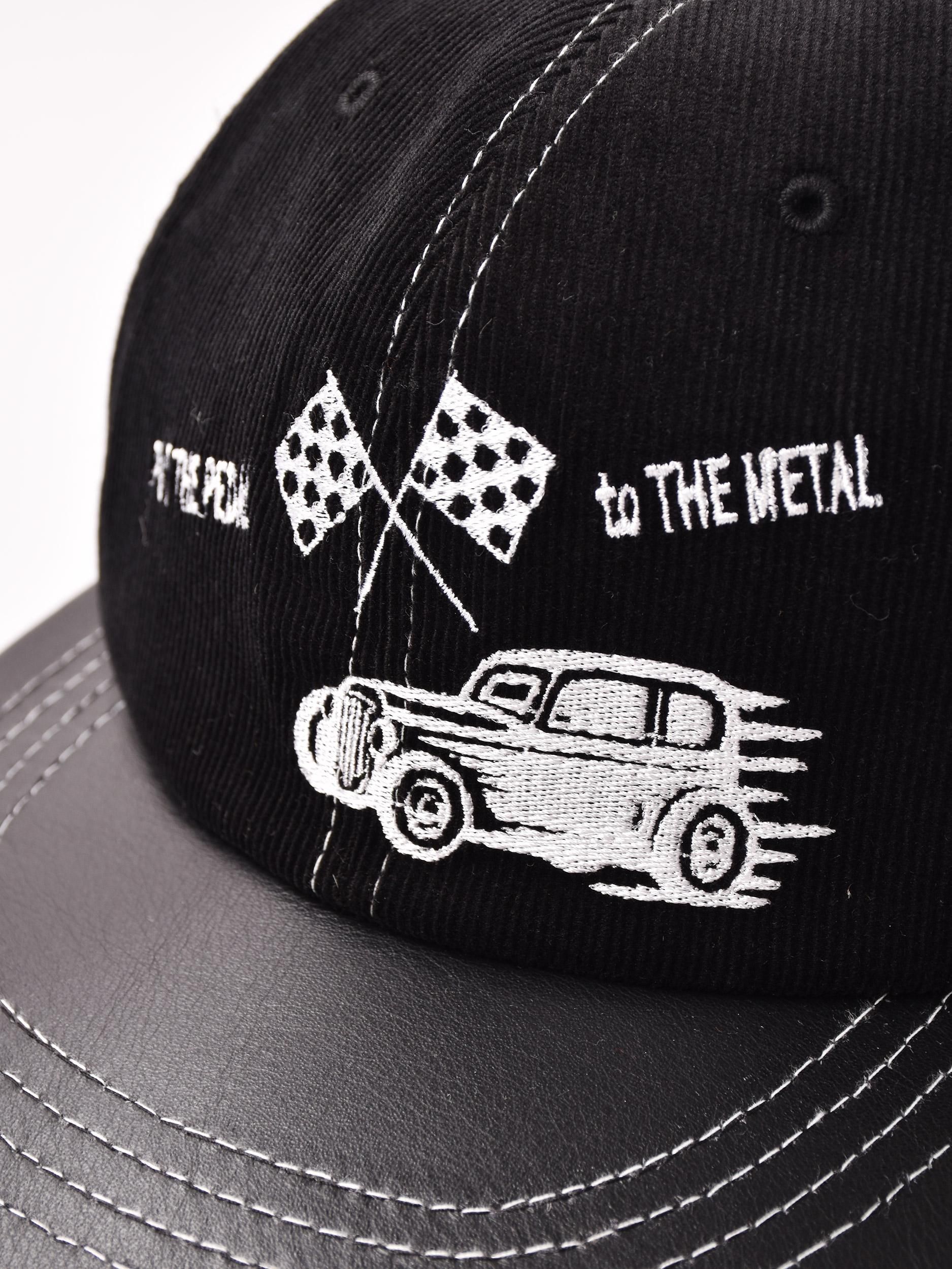 刺繍入り コーデュロイ キャップ「PUT THE PEDAL」 ブラック - 古着屋