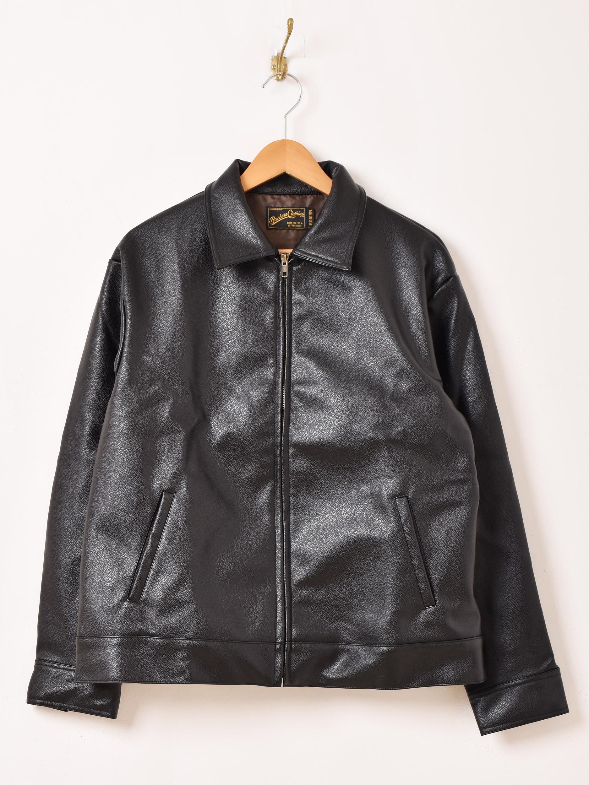 3色展開】「Backers」フェイクレザー ジップアップジャケット ブラック