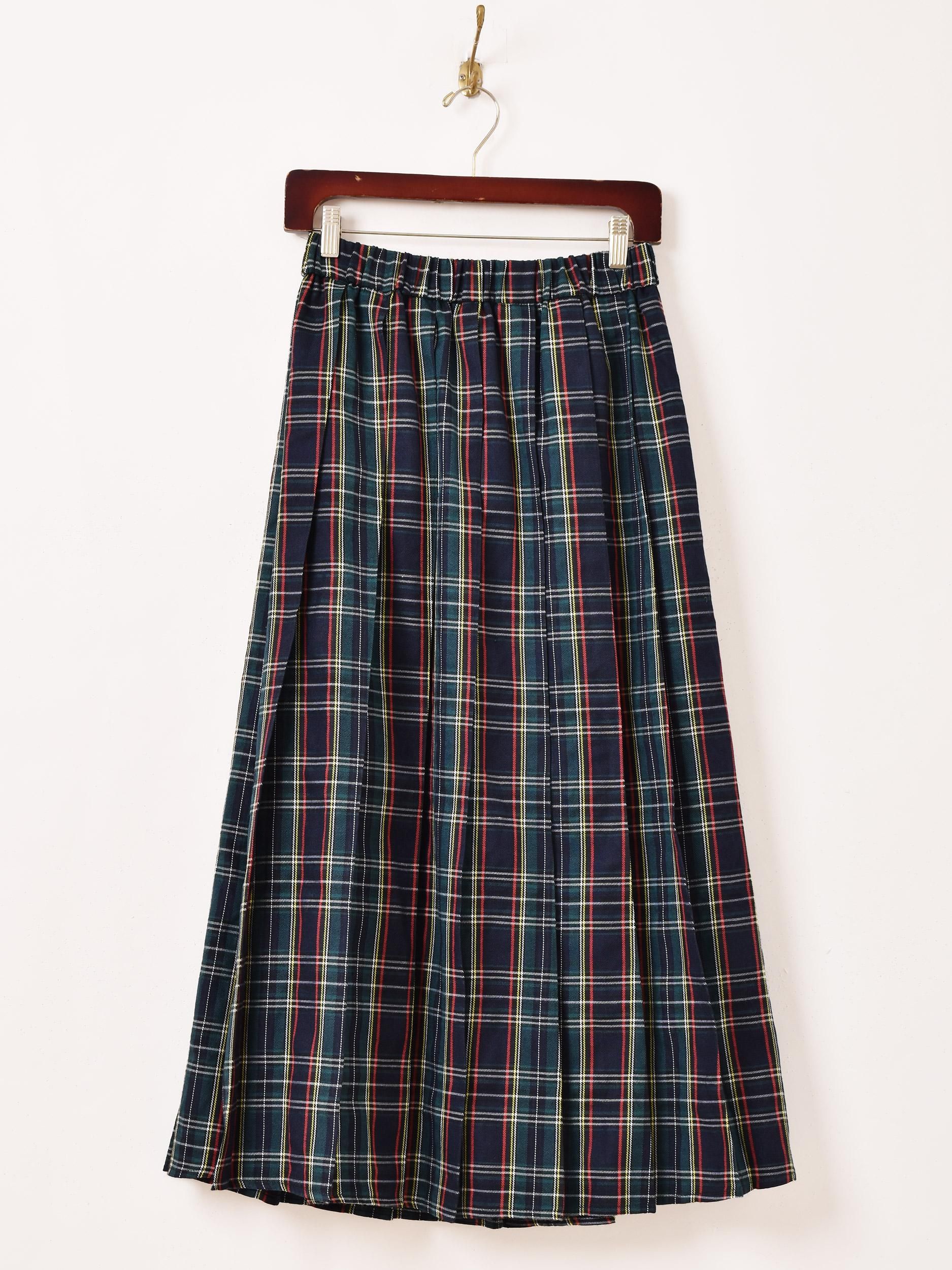 2色展開】「Meridian」チェック柄 プリーツ スカート グリーン - 古着