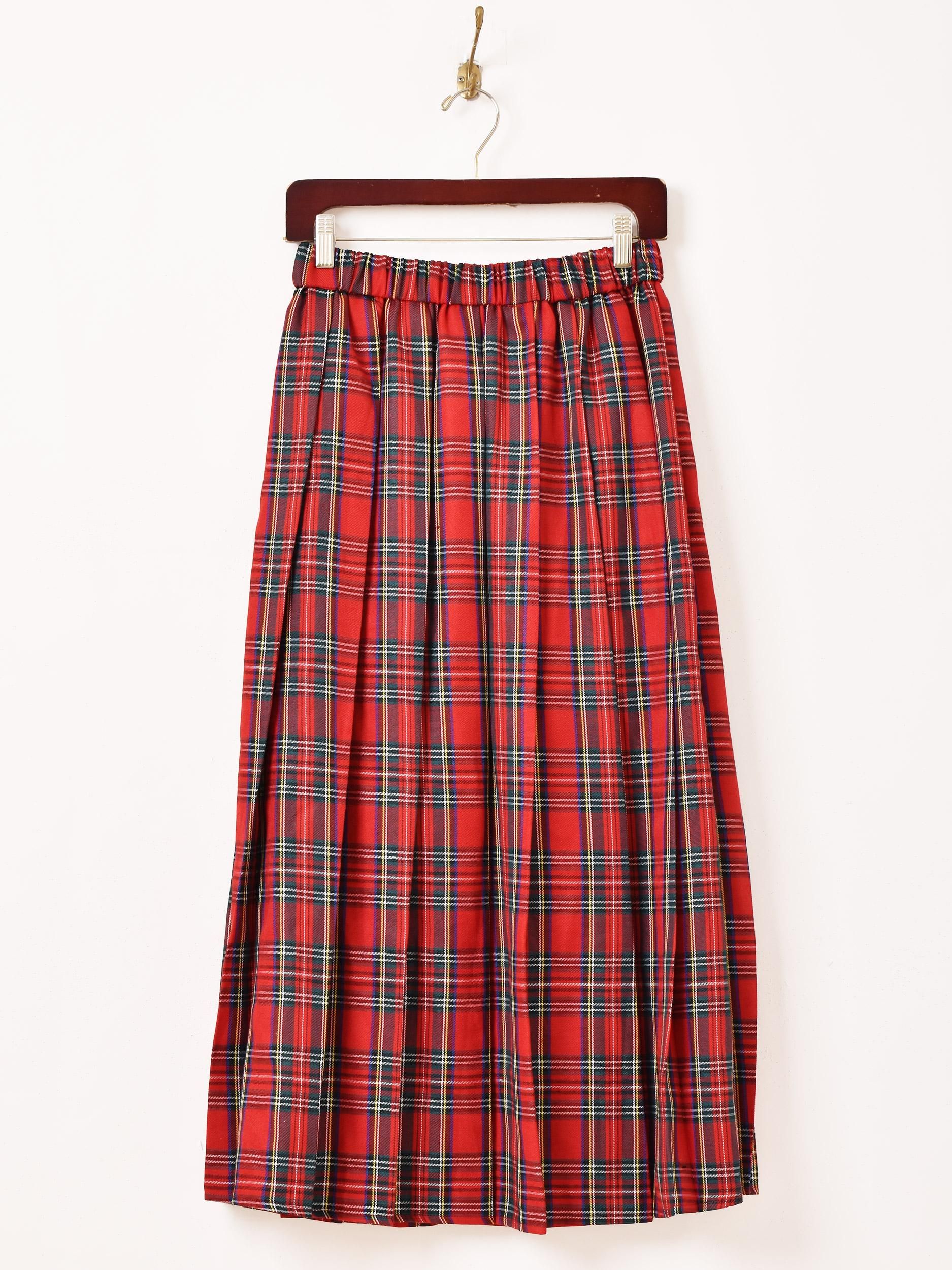 2色展開】「Meridian」チェック柄 プリーツ スカート レッド - 古着屋