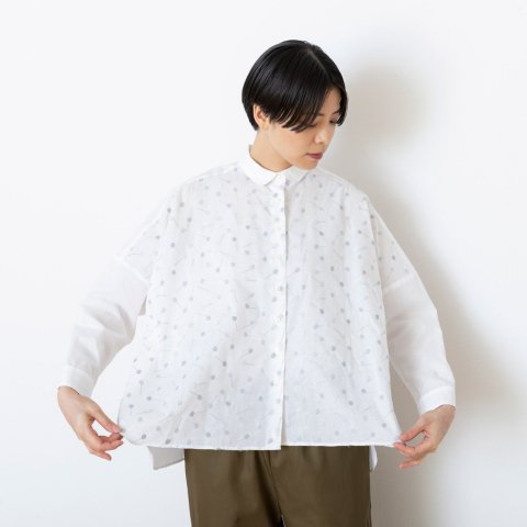 刺繍 ”ポプシクル” コットンローン ラウンドカラービッグシャツ