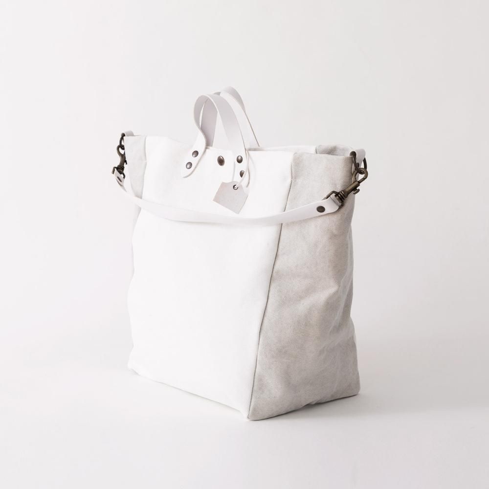 BEACH BAG WHITE LEATHER ＜S＞ コットンストーンウォッシュ