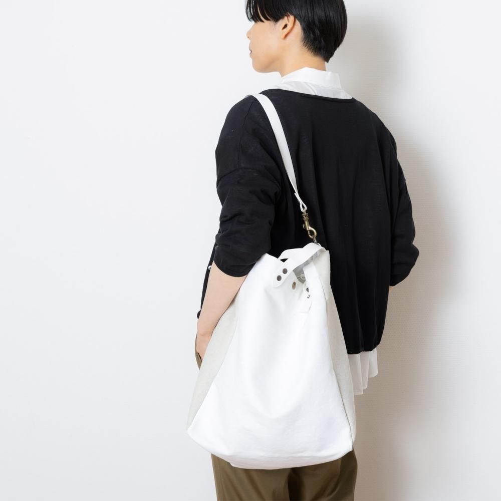 BEACH BAG WHITE LEATHER ＜S＞ コットンストーンウォッシュ