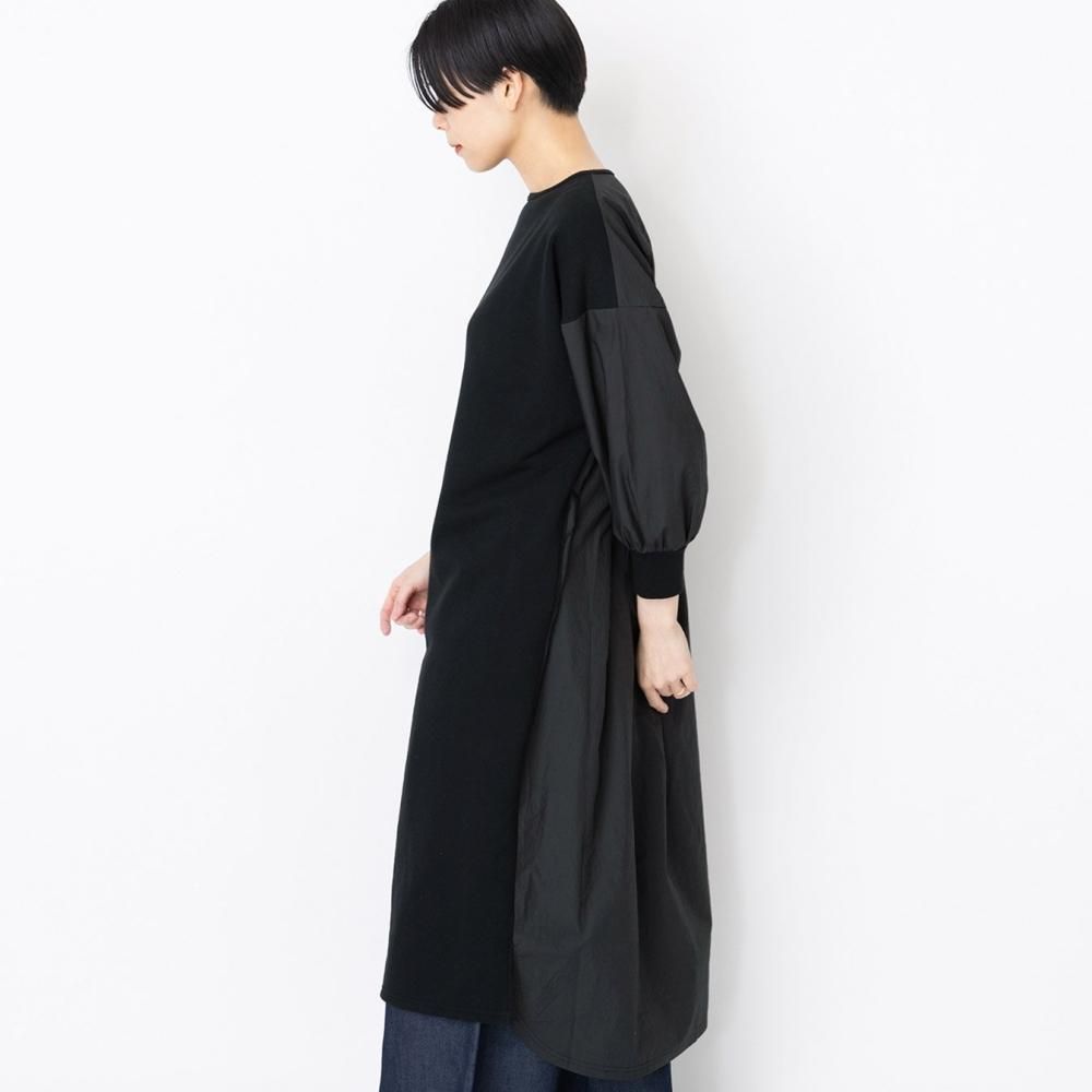 極美品　マルティニーク　千鳥格子バックタックブラウスワンピース リボン付　F コットン裏毛×タイプライター ドッキング バックタック