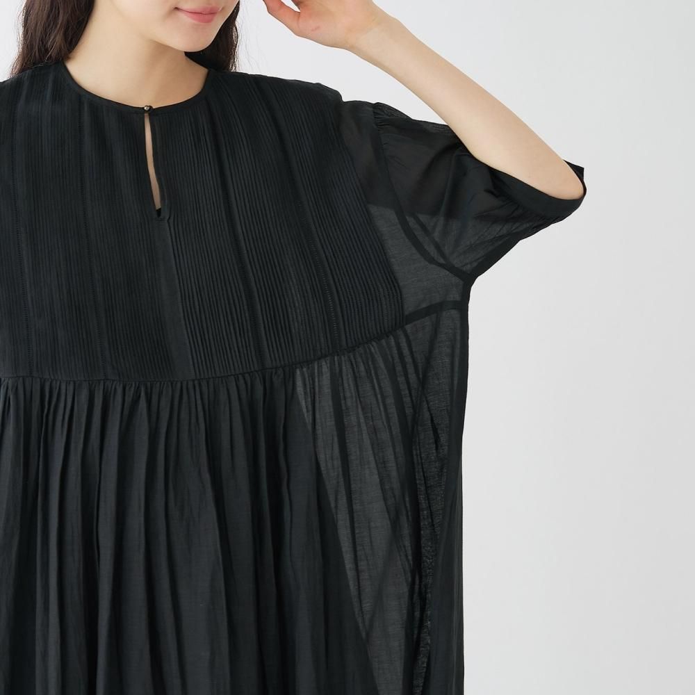 月*様 カネコイサオ ワンピース はさみレース ピンタック パープル 中厚 リネンワンピース 2way ピンタック ドレス 羽織にも シャツ