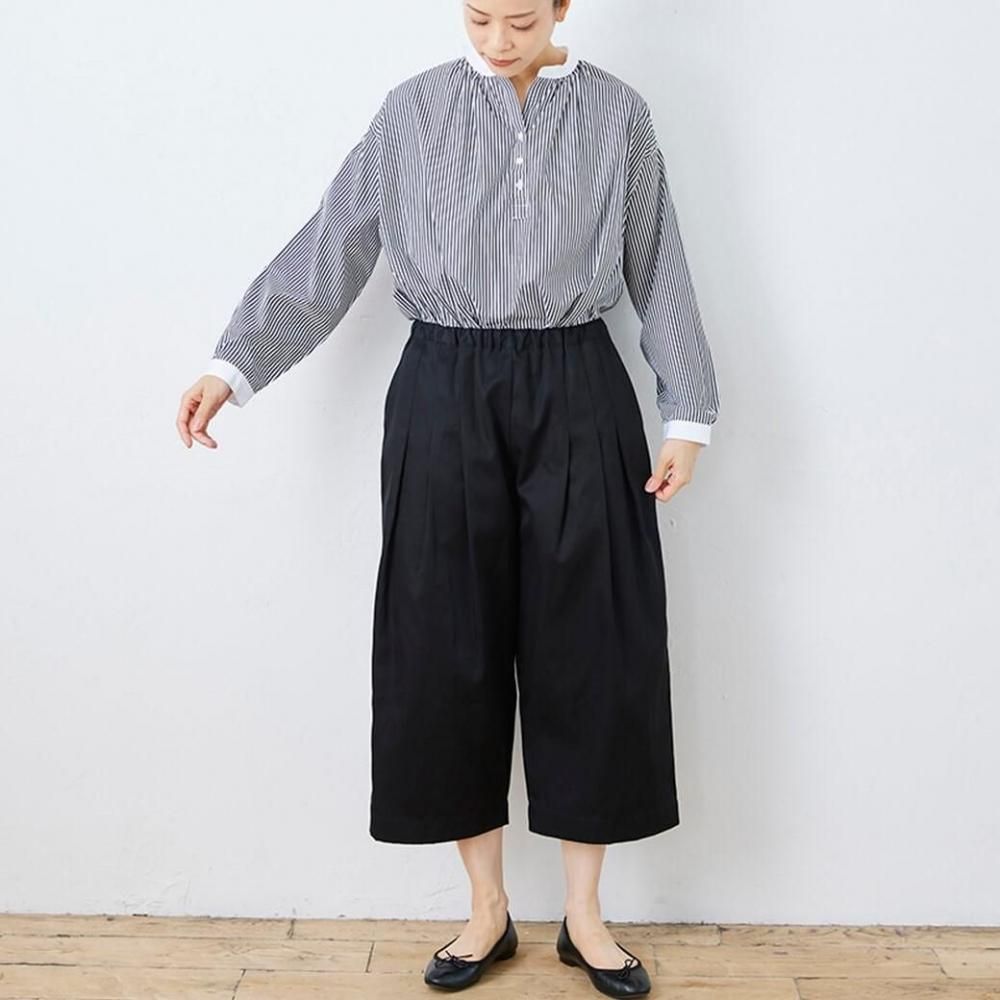 スーピマコットン60/2ギャバ クリアカット ウエストタックワイドパンツ