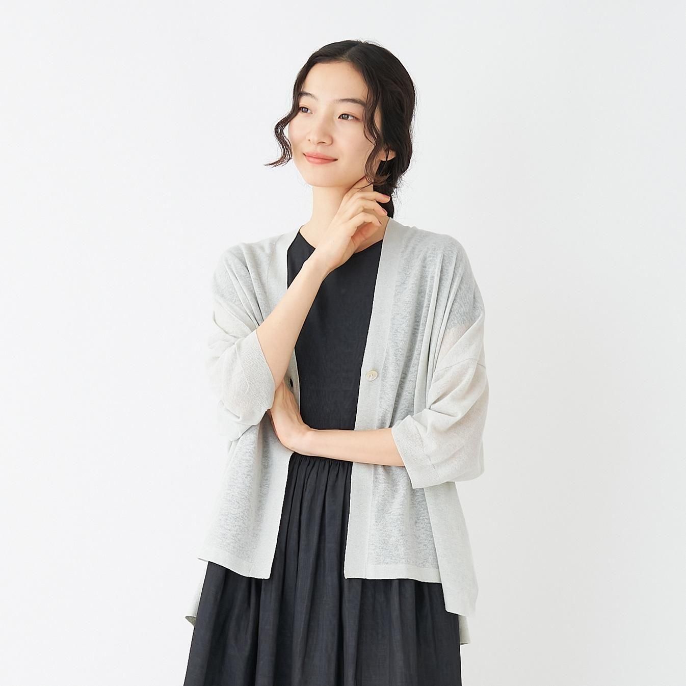 ドルモア　リネンカーディガンS44黒　定価約5.7万円 ドルモア リネンカーディガンS44黒 定価約5.7 トップス