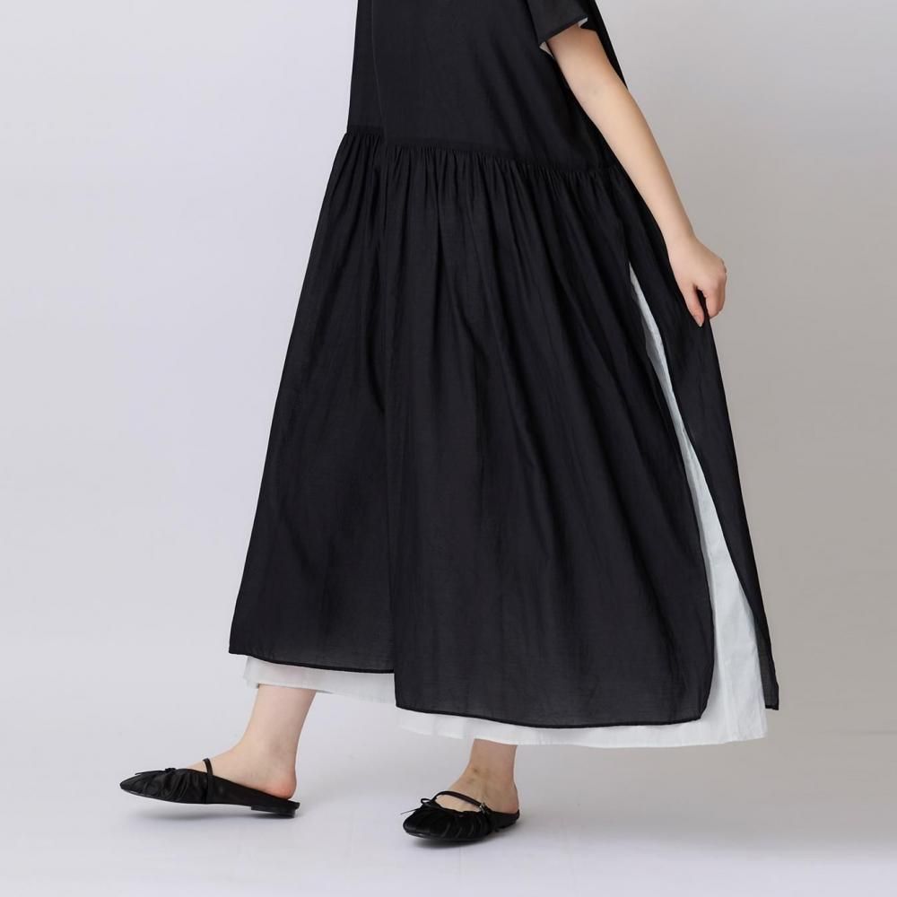 レア！Y's コットンボイル ステンドグラス コンビ ワンピース 黒 2 utilité】サイドスリットワンピース/レディース/コットンボイル/ワンピース