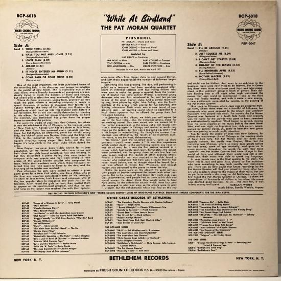 THE PAT MORAN QUARTET / WHILE AT BIRDLAND / LP（N） - 中古