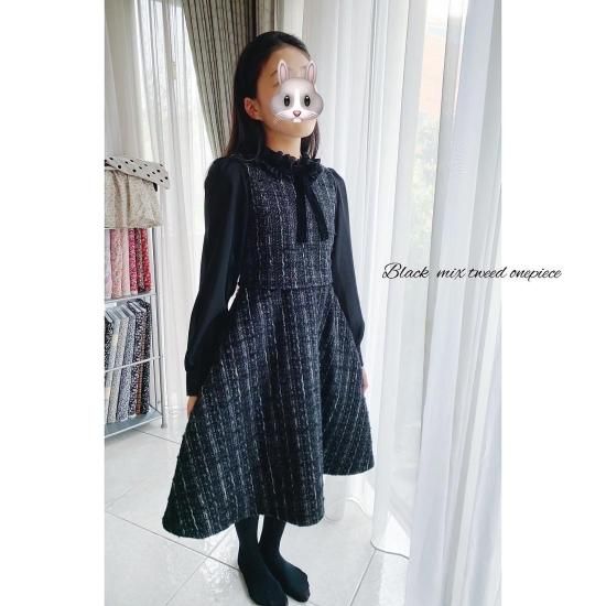 ドゥドゥdoudou★親子リンクワンピース　110cm ブラックツイードつけ襟ワンピース | 親子リンク - 親子リンク服