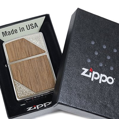 ZIPPO ジッポー 2SW-WOOD ウエスタンデザイン ウッド貼り アラベスク シルバーメッキ オイルライター ＊