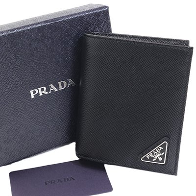 PRADA プラダ 2MO008 QHH F0002 SAFFIANO TRIANG NERO ブラック シルバー色金具 二つ折り財布 スリム 小銭入れあり