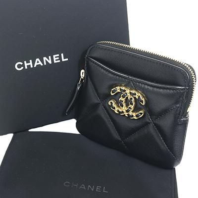 CHANEL シャネル AP2086 ブラック ゴールド色金具 ラムスキン マトラッセ ジップ コインパース カードケース 小銭入れ