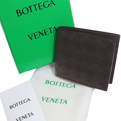 BOTTEGA VENETA ボッテガヴェネタ 605721 VCPQ4 2145 フォンデンテ 茶系 INTRECCIATO イントレチャート 二つ折り財布 小銭入れなし メンズ財布