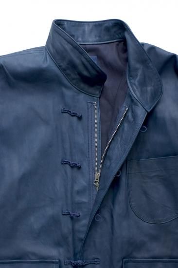 Porter Classic - LEATHER CHINESE JACKET - BLUE - ポーター Porter Classic - LEATHER CHINESE JACKET - BLUE - ポーター