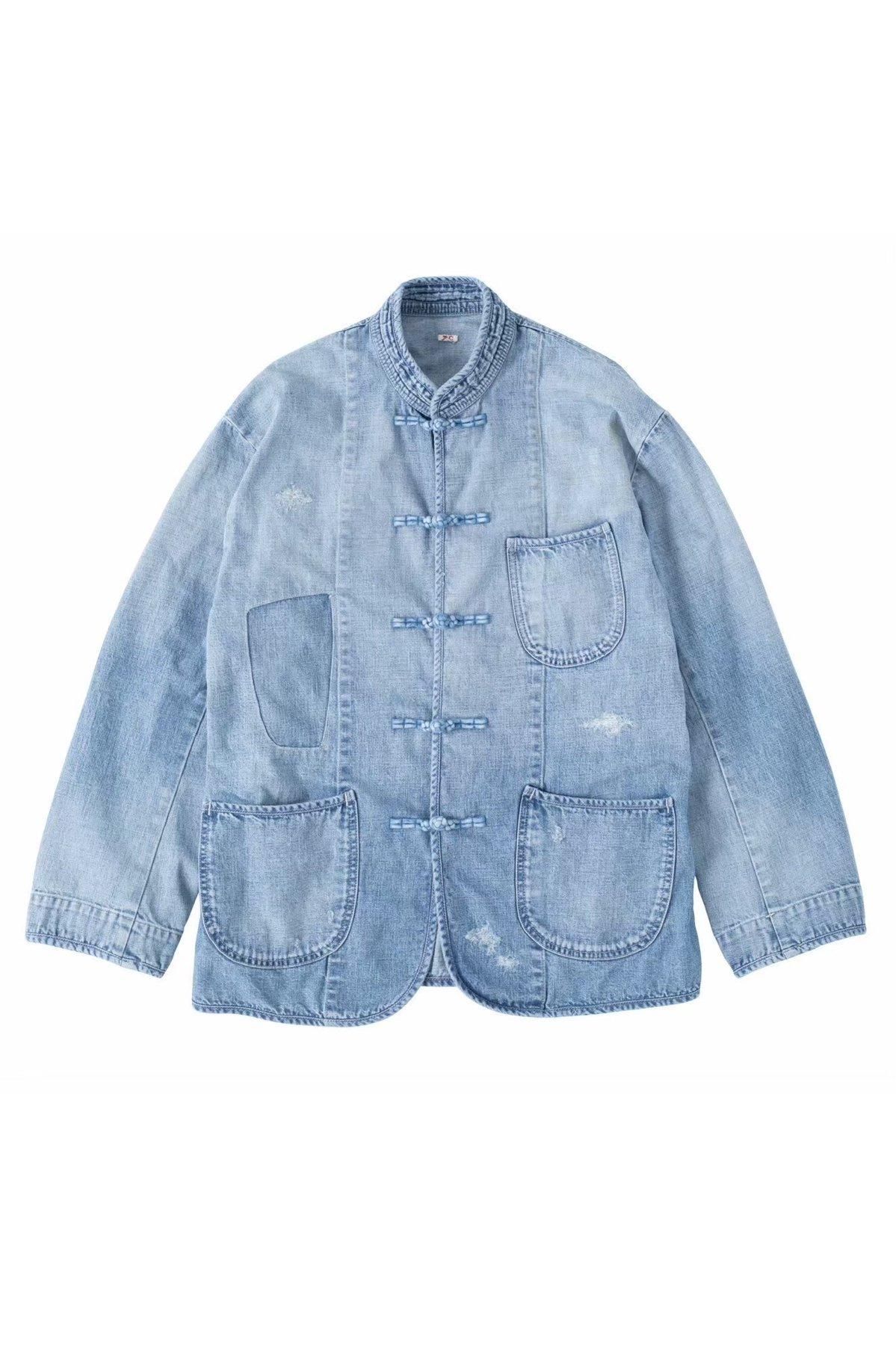 PORTER CLASSIC - CANNERY ROW DENIM CHINESE JACKET - BLUE PORTER CLASSIC - CANNERY ROW DENIM CHINESE JACKET - BLUE