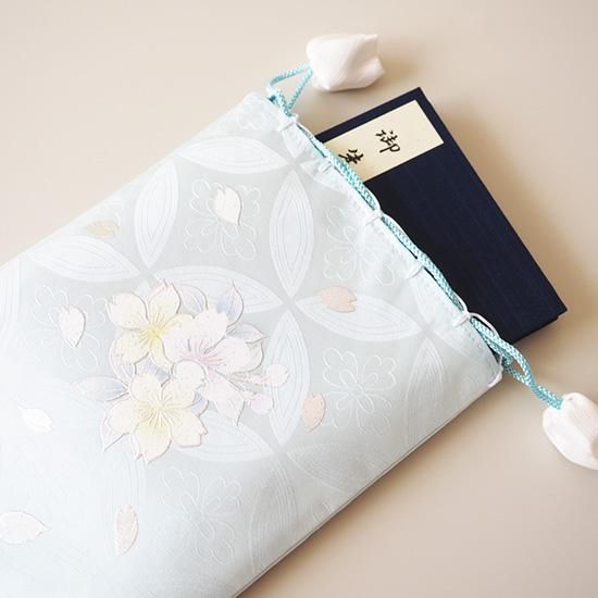 御朱印帳入れ 金彩桜巾着 白藍 七宝花菱 仁和寺ショップ （仁和