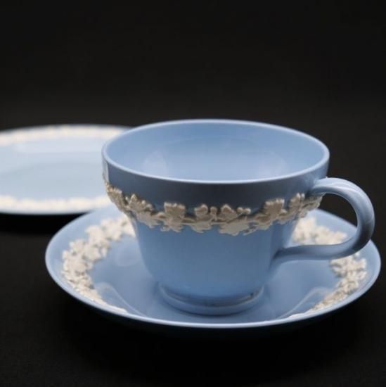 トーマスグード　トリオ　ティーカップ　ケーキ皿　プレート　ブルー　イギリス トーマスグード トリオ ティーカップ ケーキ皿 プレート ブルー イギリス