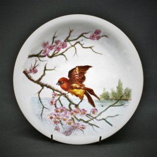 ヴィクトリア時代 躍動感あふれる鳥の絵皿 手彩色