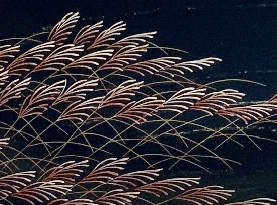 訳あり】木製漆塗千鳥型波にススキ磨き蒔絵むさし野黒5客組