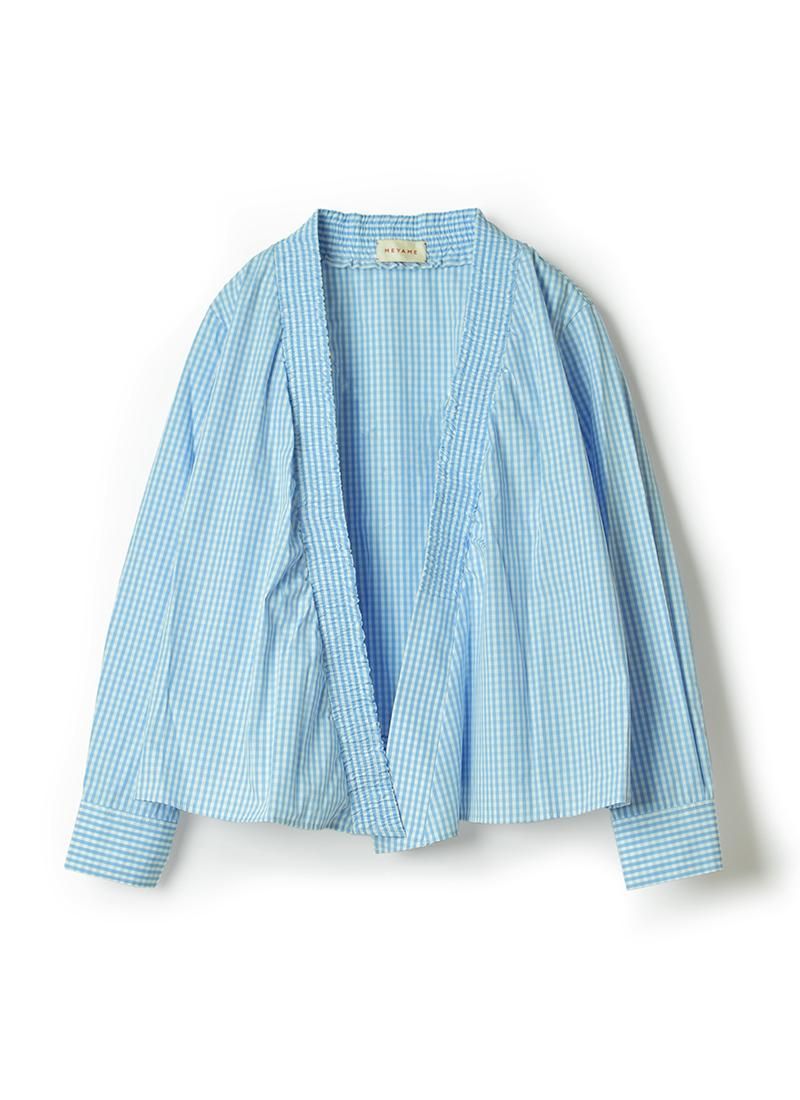 MEYAME Gingham Shirring Blouse