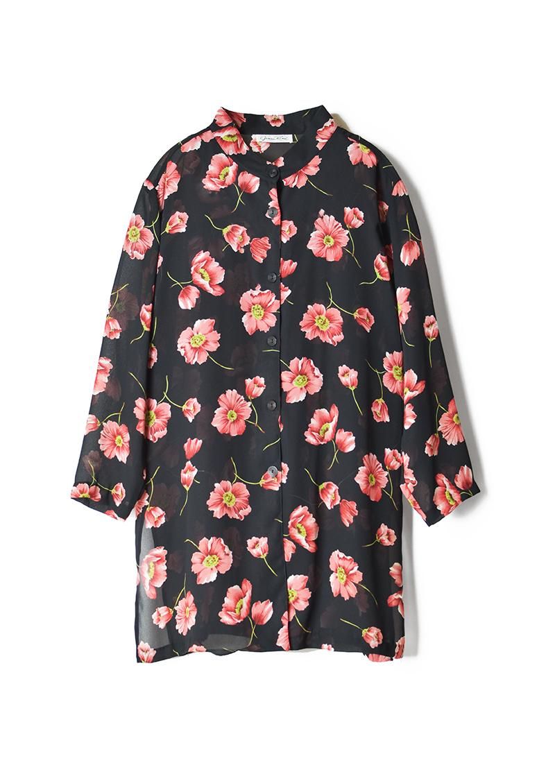 USED Stand Collar Floral Blouse