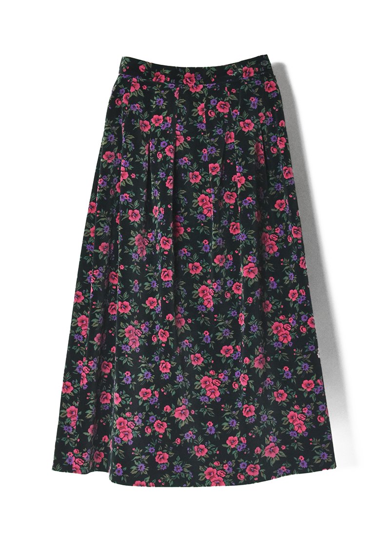 USED Floral Print Velor Long Skirt No.2
