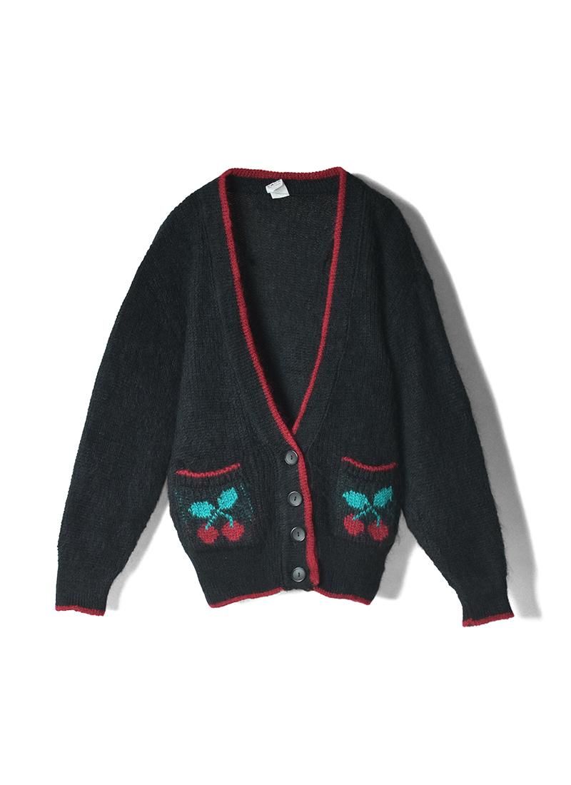 USED Cherry Pocket Mohair Cardigan