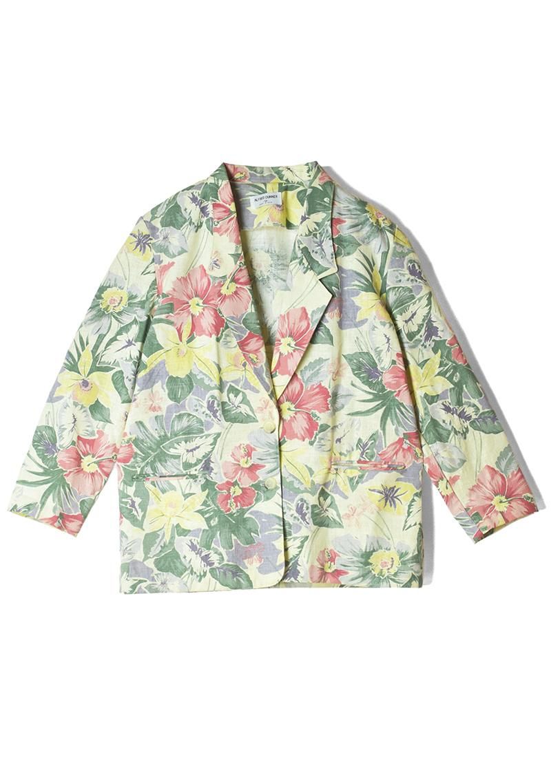 USED Flower Print Linen Jacket
