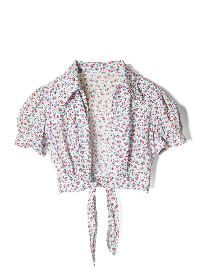 USED Seersucker Floral Design Blouse