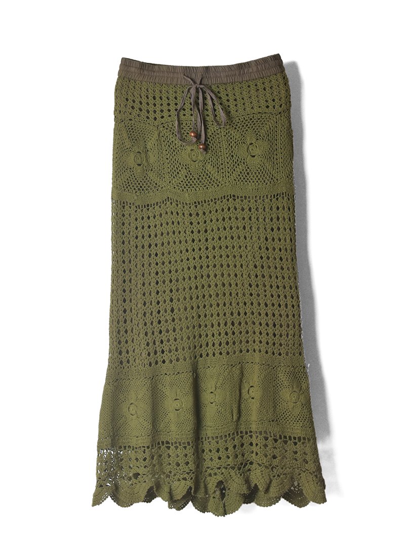 USED Crochet Cotton Knit Long Skirt
