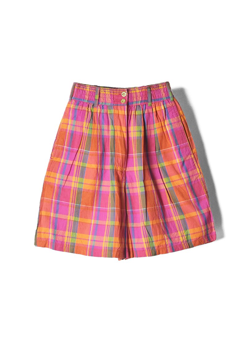 USED Madras Check Tuck Shorts