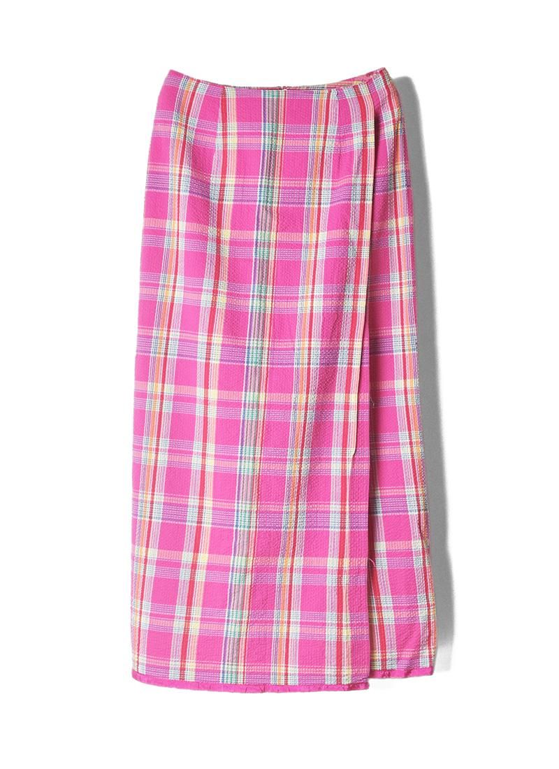 USED Seersucker Check Long Skirt
