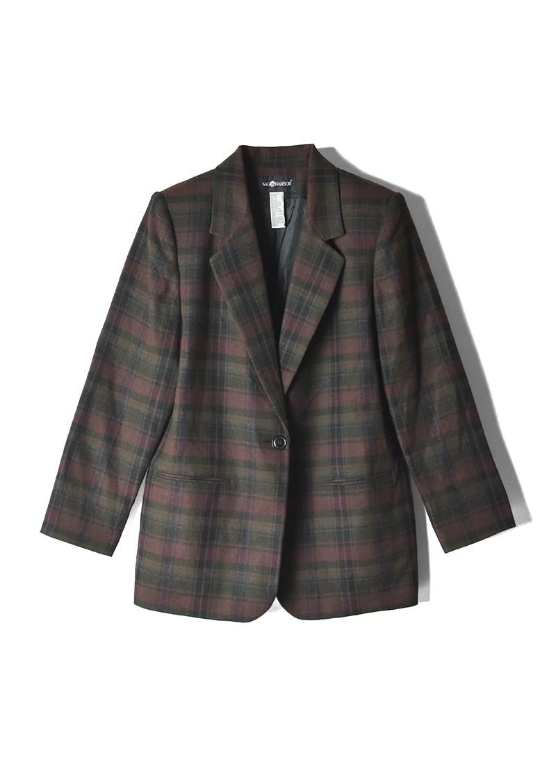 USED Checked Wool Tailored Jacket AN-19