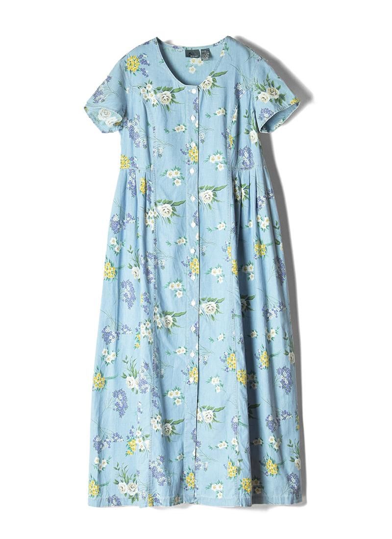 USED Floral Print Chambray Long Dress BD-16