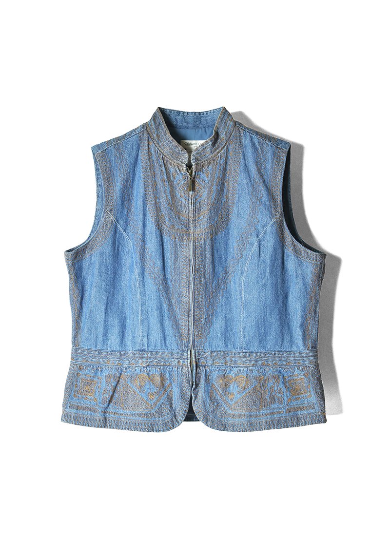 USED Embroidery Denim Vest BE-24