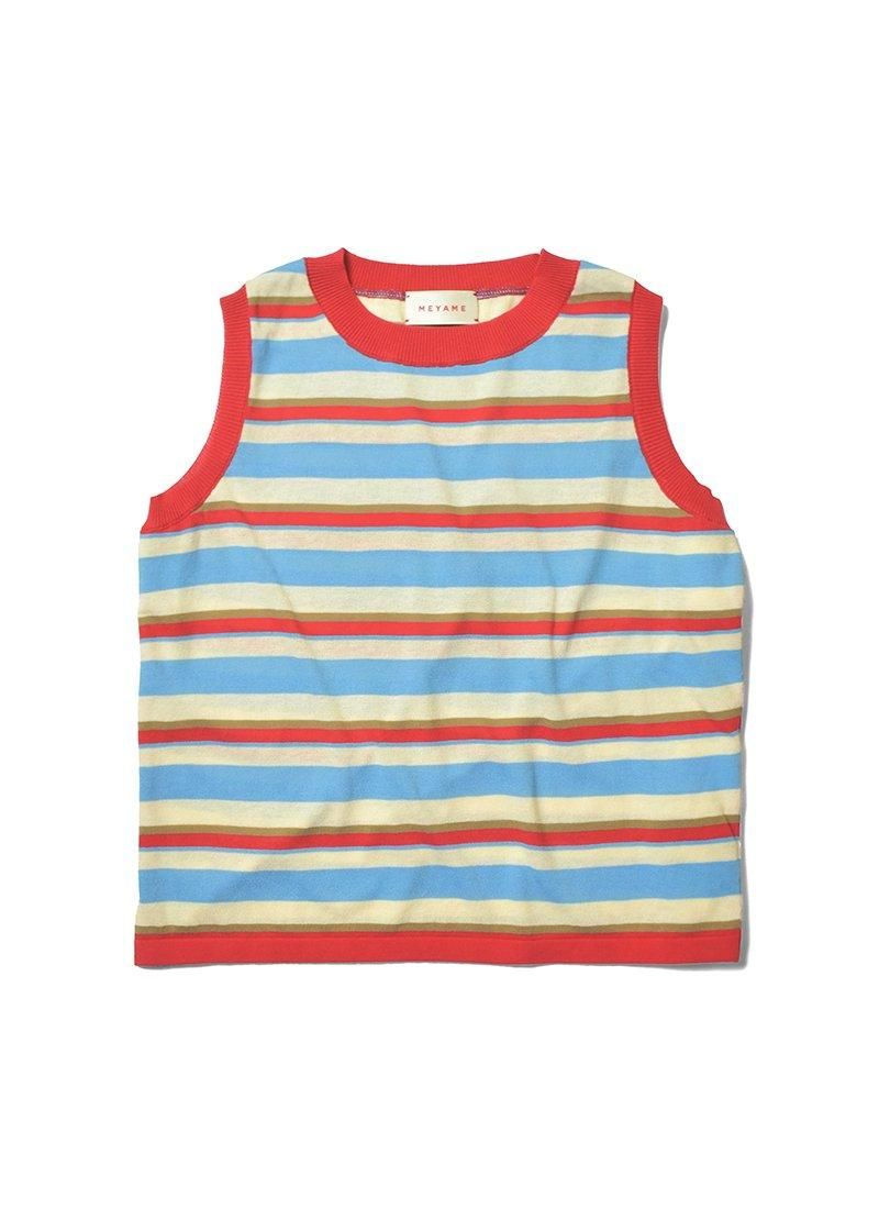 MEYAME Border Cotton Knit Sleeveless 