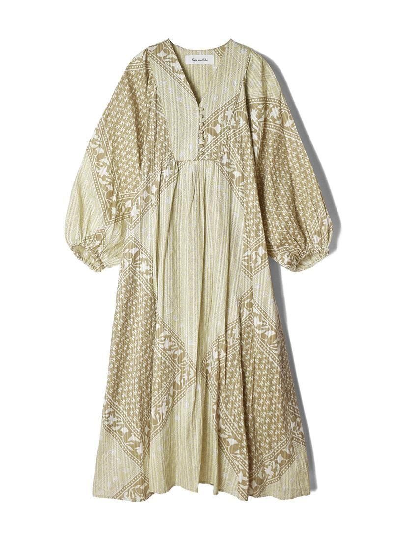 Sara mallika コットンルレックススカーフプリントドレス Sara Mallika｜コットン ルレックス ストライプ ミラー 刺繍