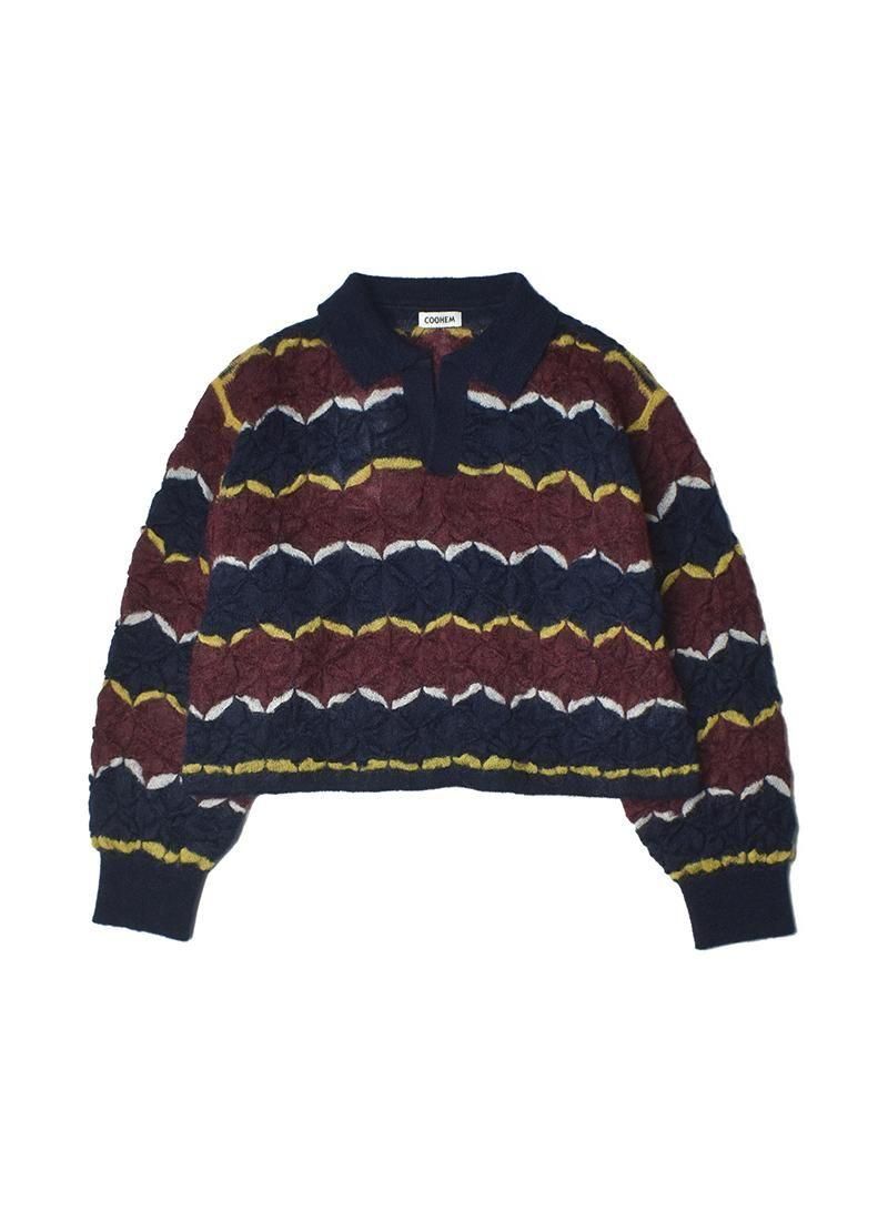 Coohem Mohair Wool Tuck Border Knit Pullover
