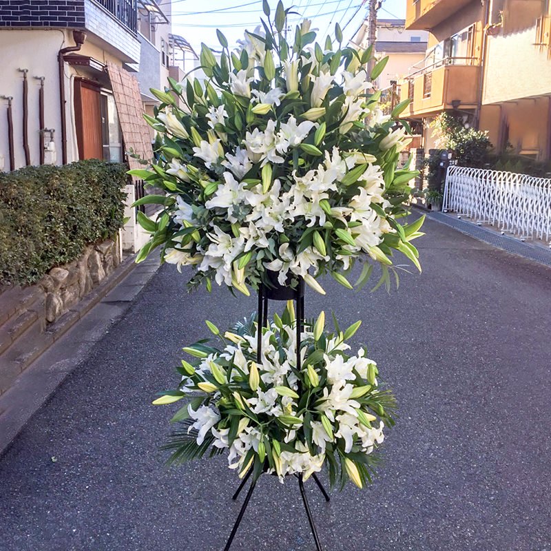 ユリスタンド花2段 大阪高槻 茨木の花屋flower Pot フラワーポット