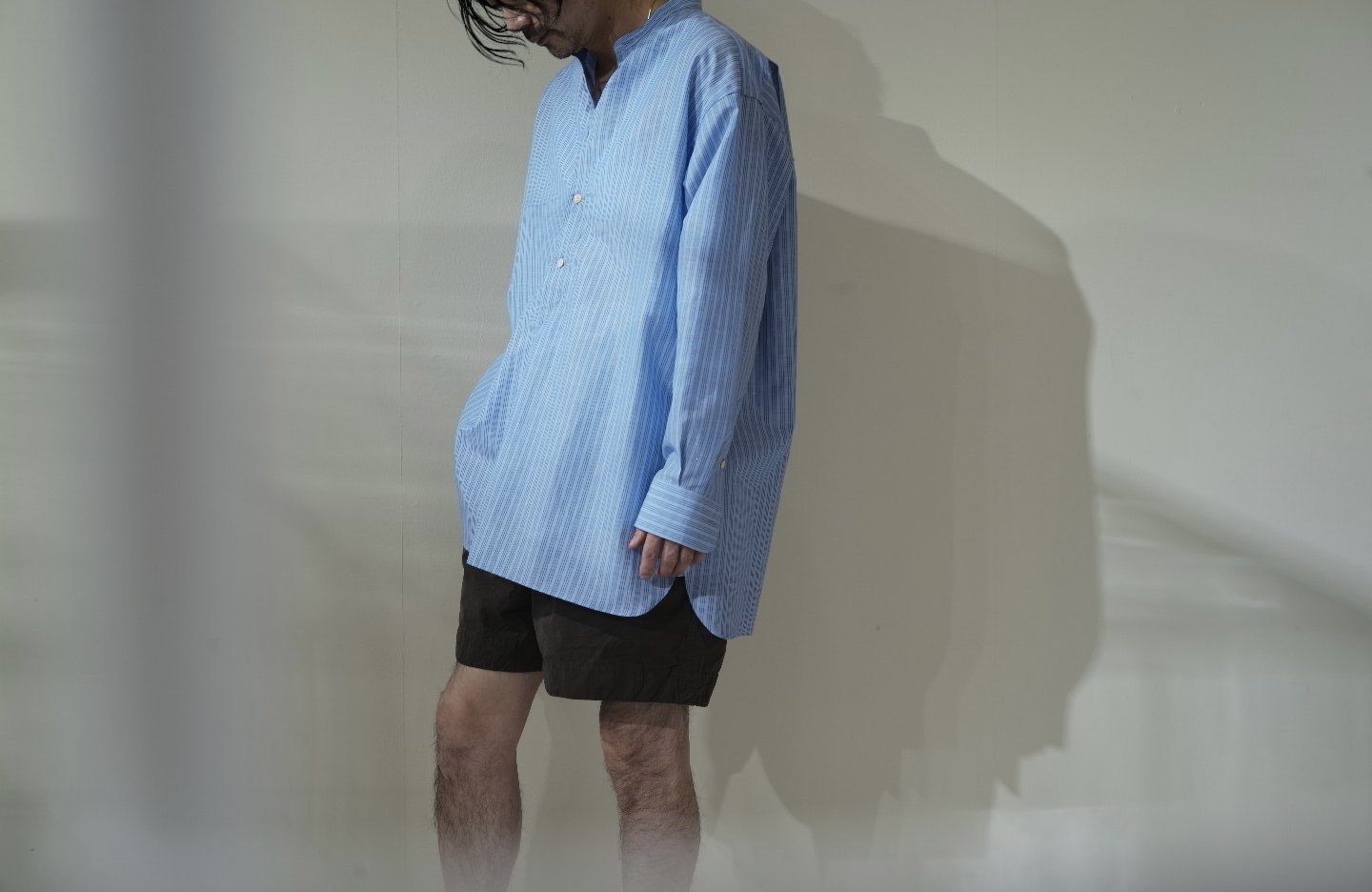 MAATEE&SONS PULL OVER SHIRT (COTTON/LINEN STRIPE) - RAT HOLE