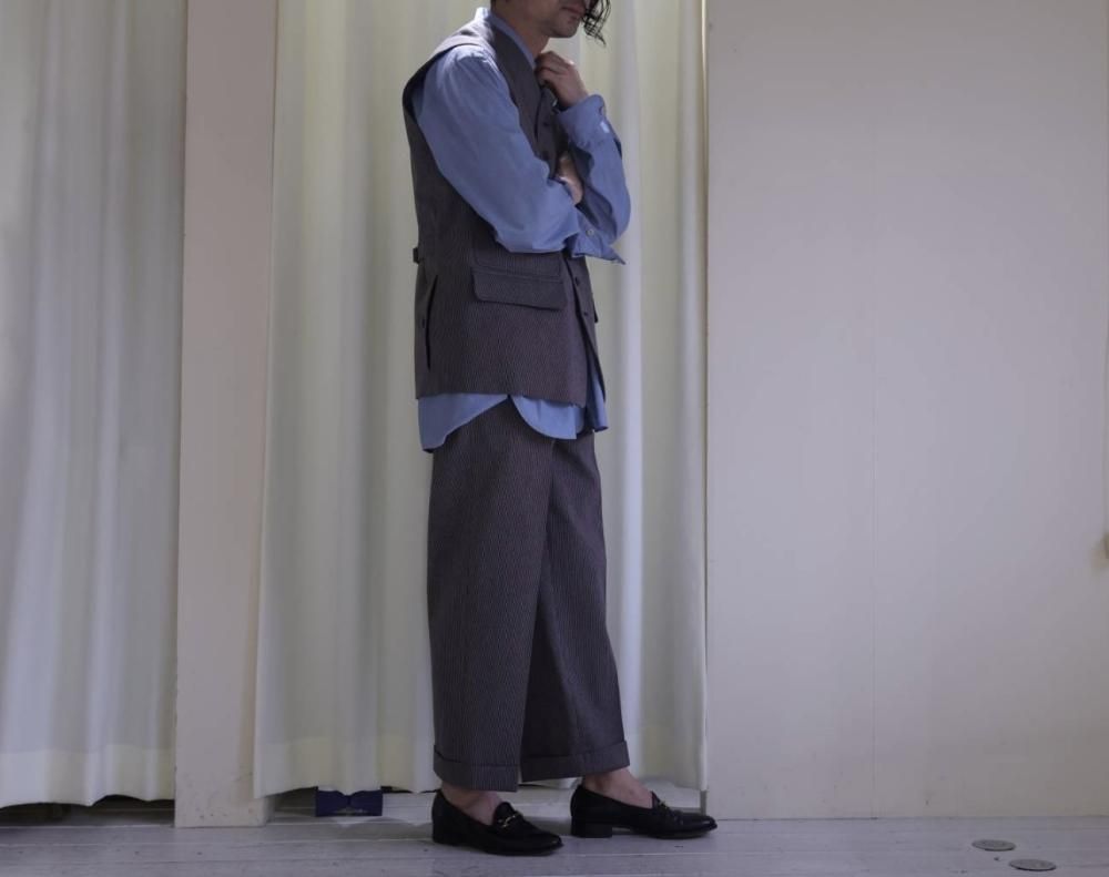NICENESS BENNY クロップドストライプスラックス CHARCOAL