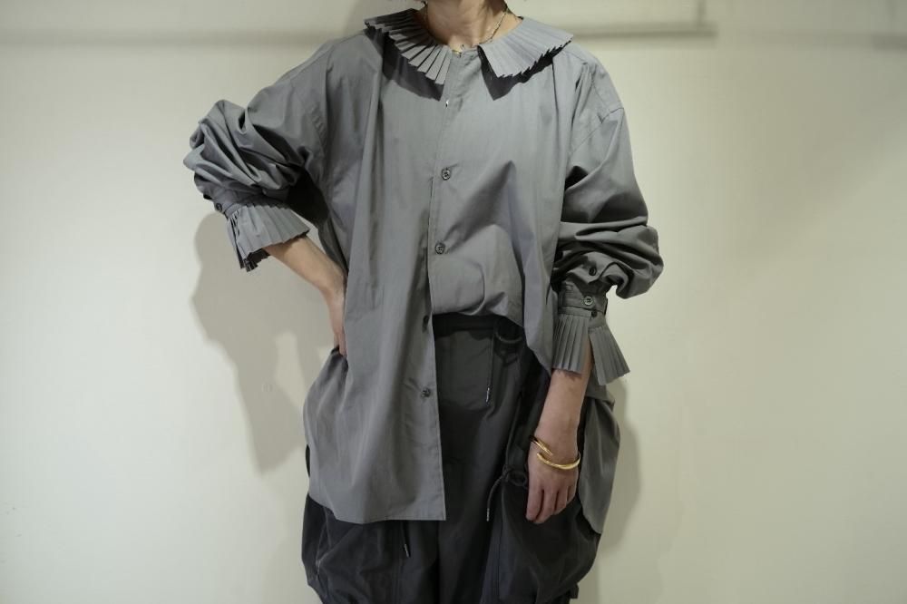 JUN MIKAMI / pleats collar shirt gray - RAT HOLE