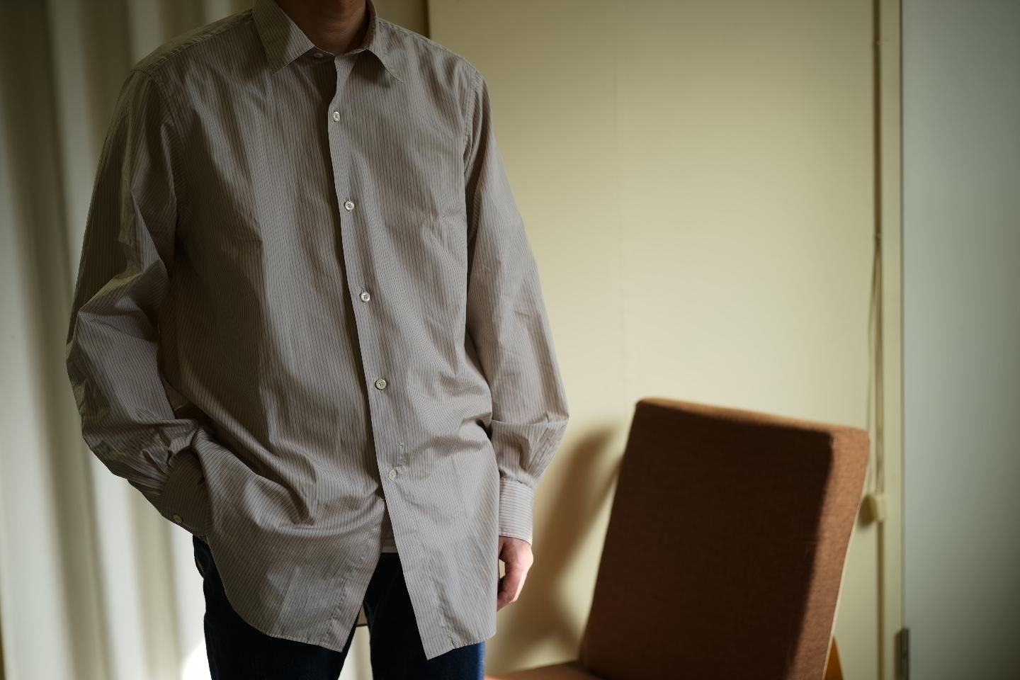 MAATEE & SONS ELIZABETH REGULAR COLLAR SHIRT STRIPE GARMENT DYED