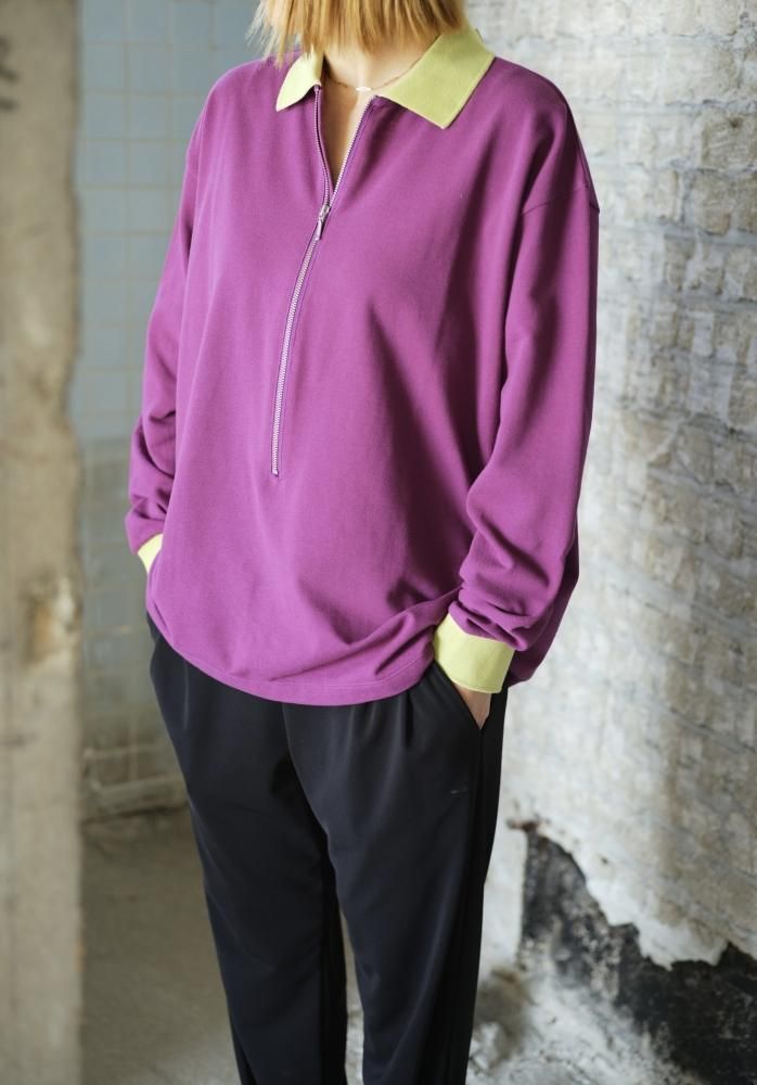 REVERBERATEZIP LONG SLEEVE POLO (PURPLE-GREEN)