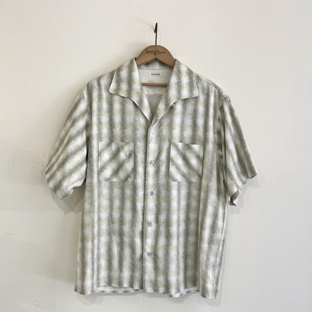 NICENESS BEAN / プリンテッドシルクネルシャツS/S GREEN SPRAY